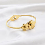 Two Flowers CZ Cuff Bangle Bracelet for Women Girls