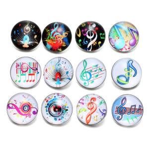 12pcs Rock Music Symbol Glass Charm 18mm Snap Button Jewelry For Bracelet