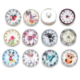 Vintage Clock Pattern Glass Snap Button Charms DIY Bracelet Jewelry