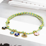 Stone Bead Copper Evil Eye Tassel Bracelet Adjustable Braided Rope Bracelet
