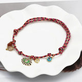 Stone Bead Copper Evil Eye Tassel Bracelet Adjustable Braided Rope Bracelet