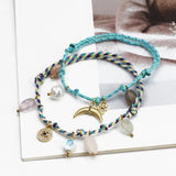 Stone Bead Copper Evil Eye Tassel Bracelet Adjustable Braided Rope Bracelet