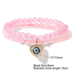 2Pcs/Set Orange Cat Eye Aventurine Bracelets Devil's Eye Charm Pendant Bracelet