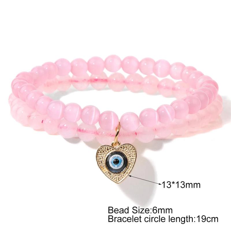 2Pcs/Set Orange Cat Eye Aventurine Bracelets Devil's Eye Charm Pendant Bracelet