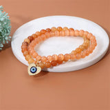 2Pcs/Set Orange Cat Eye Aventurine Bracelets Devil's Eye Charm Pendant Bracelet
