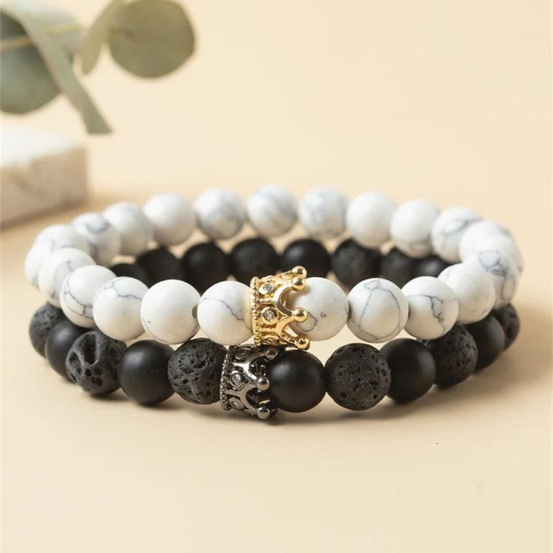 2pcs/pack 6mm Natural Hematite Beaded Bracelet Set