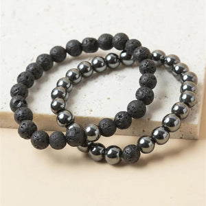 2pcs/pack 6mm Natural Hematite Beaded Bracelet Set