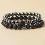2pcs/pack 6mm Natural Hematite Beaded Bracelet Set