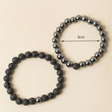 2pcs/pack 6mm Natural Hematite Beaded Bracelet Set