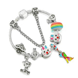 Colorful Rabbit Bead Dog Pendant Charm Bracelet - Snake Chain Girl Jewelry