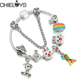 Colorful Rabbit Bead Dog Pendant Charm Bracelet - Snake Chain Girl Jewelry