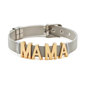 English Letter Beads Stainless Steel Mesh Bracelet MAMA Word Charm Bangle