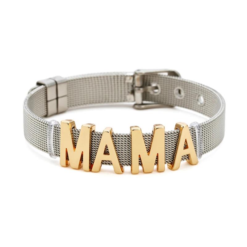 English Letter Beads Stainless Steel Mesh Bracelet MAMA Word Charm Bangle