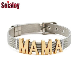 English Letter Beads Stainless Steel Mesh Bracelet MAMA Word Charm Bangle