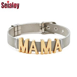 English Letter Beads Stainless Steel Mesh Bracelet MAMA Word Charm Bangle