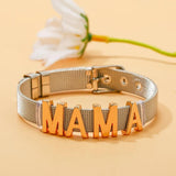 English Letter Beads Stainless Steel Mesh Bracelet MAMA Word Charm Bangle