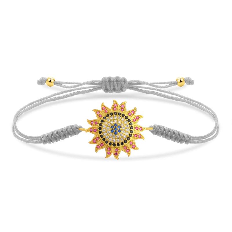 CZ Crystal Sun Charm Bracelet Women Red String Braided Jewelry