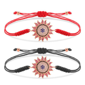 CZ Crystal Sun Charm Bracelet Women Red String Braided Jewelry