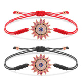 CZ Crystal Sun Charm Bracelet Women Red String Braided Jewelry