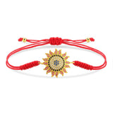 CZ Crystal Sun Charm Bracelet Women Red String Braided Jewelry