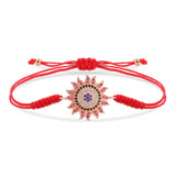 CZ Crystal Sun Charm Bracelet Women Red String Braided Jewelry