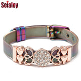 Rose Crystal Mesh Bracelet with Double Heart Charm