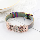 Rose Crystal Mesh Bracelet with Double Heart Charm