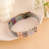 Rose Crystal Mesh Bracelet with Double Heart Charm