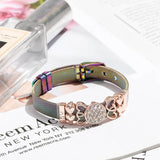 Rose Crystal Mesh Bracelet with Double Heart Charm