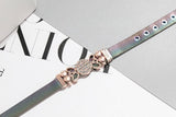 Rose Crystal Mesh Bracelet with Double Heart Charm