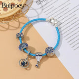 Summer Ocean Hot Air Balloon Charm Leather Bracelet Earth Pendant