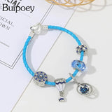Summer Ocean Hot Air Balloon Charm Leather Bracelet Earth Pendant