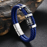 Punk Men Twin Ropes Bracelet Stainless Steel Beaded Button Neutral Accessories