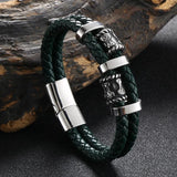Punk Men Twin Ropes Bracelet Stainless Steel Beaded Button Neutral Accessories