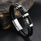 Punk Men Twin Ropes Bracelet Stainless Steel Beaded Button Neutral Accessories