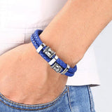 Punk Men Twin Ropes Bracelet Stainless Steel Beaded Button Neutral Accessories