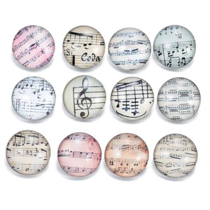 12pcs Music Symbol Charm 18mm Glass Snap Button For DIY Bracelet KZ0312