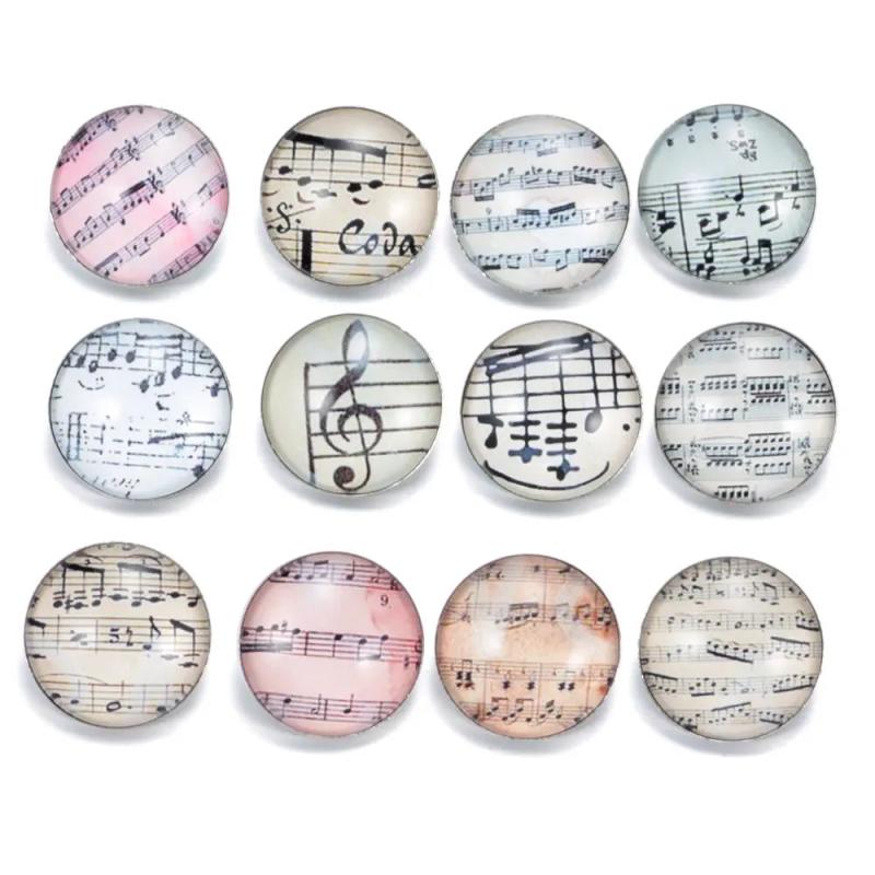 12pcs Music Symbol Charm 18mm Glass Snap Button For DIY Bracelet KZ0312