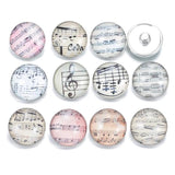 12pcs Music Symbol Charm 18mm Glass Snap Button For DIY Bracelet KZ0312