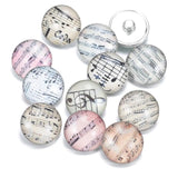 12pcs Music Symbol Charm 18mm Glass Snap Button For DIY Bracelet KZ0312