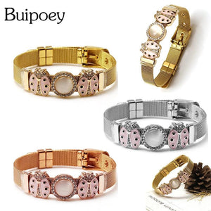 Stainless Steel Mesh Ladybug Bracelet Bangle Gift