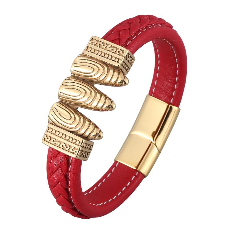 Men's Punk Bullet Bracelet Red Leather Bangle