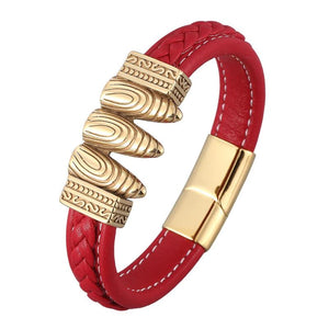 Men's Punk Bullet Bracelet Red Leather Bangle