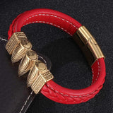 Men's Punk Bullet Bracelet Red Leather Bangle