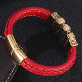 Men's Punk Bullet Bracelet Red Leather Bangle