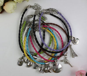 PU Braided Leather Bracelet Baseball Cap Cowboy Hat Roller Skates Gun Bracelet