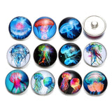 12pcs Jellyfish Pattern Glass Charm Snap Button Jewelry For Bracelet KZ0523