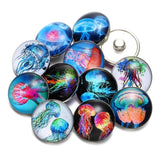 12pcs Jellyfish Pattern Glass Charm Snap Button Jewelry For Bracelet KZ0523