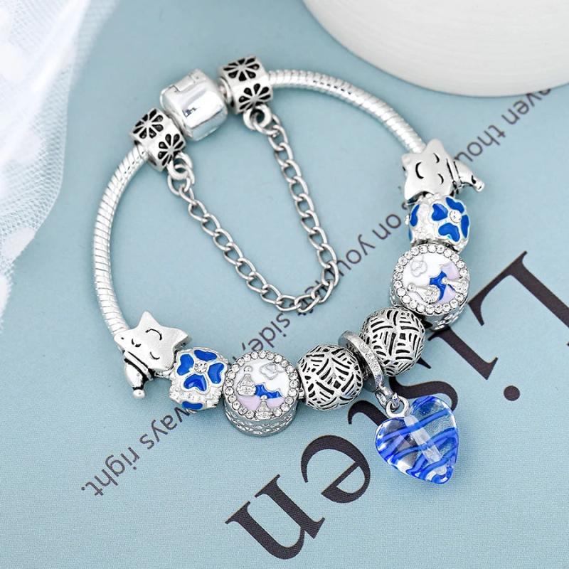 SEILAOY Glass Charm Bracelet Hot Air Balloon Star Beads