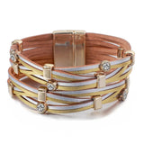Allye Retro Rhinestone Leather Bracelet Multilayer Cross Wrap Charms